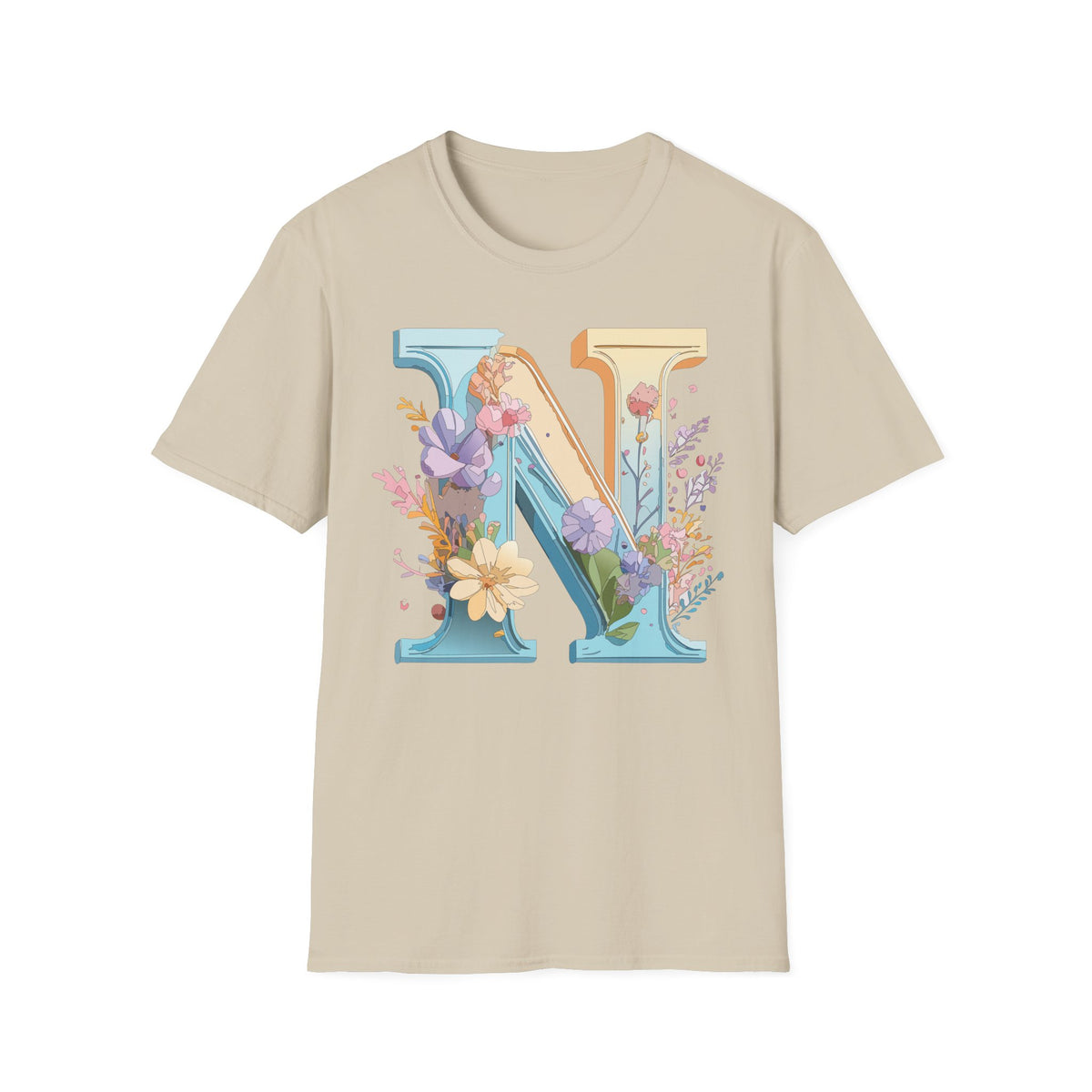 Floral Letter N T-Shirt | Botanical Initial Monogram Tee