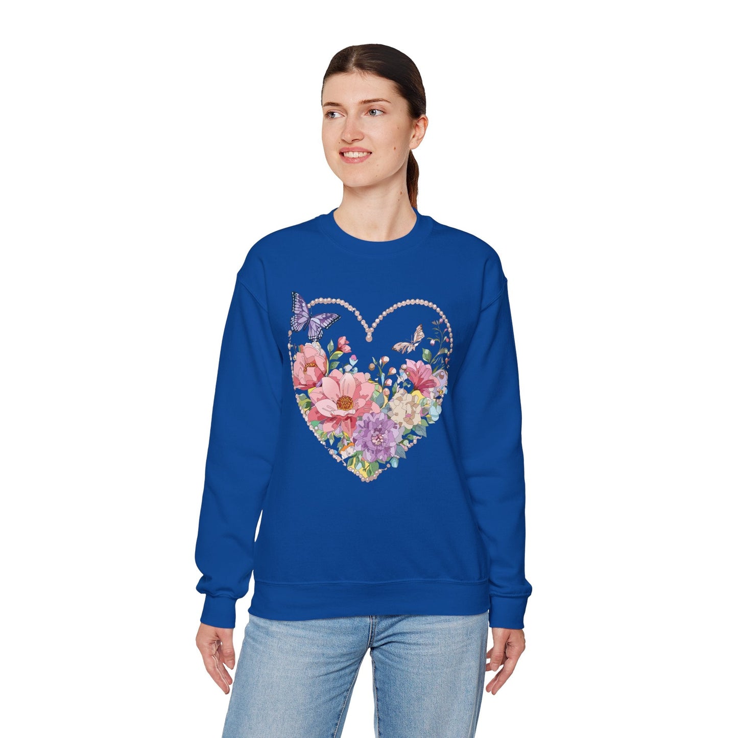 Floral Heart Sweatshirt Unisex Floral Love Crewneck Heavy Blend Gift For Valentine Day Cold Weather
