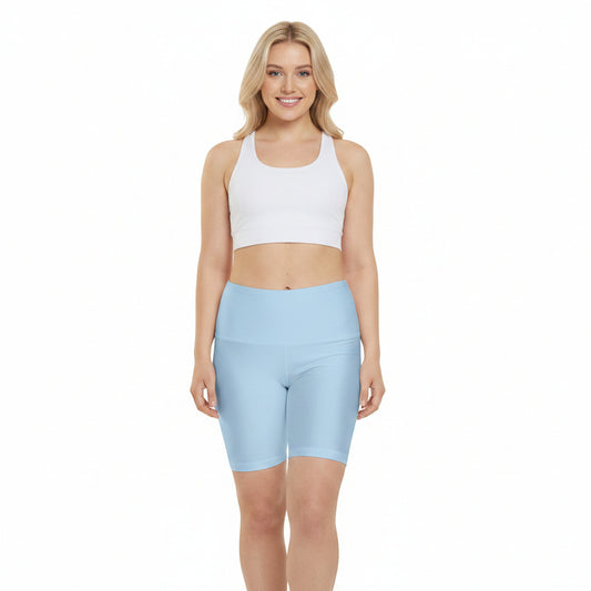 Pale Sky Women's Workout Shorts — Solid High-Waist Biker Shorts for Exercise & Everyday Wear