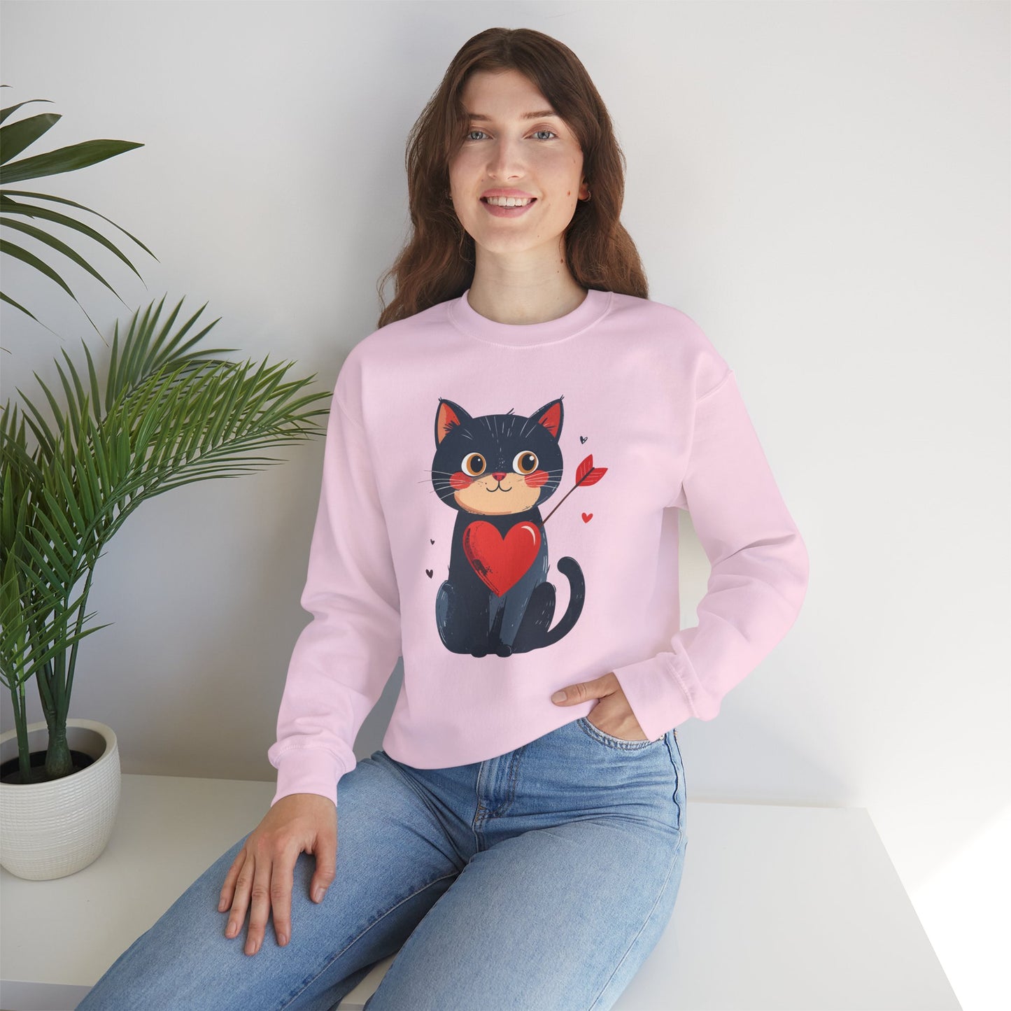 Cat Heart Sweatshirt, Heart Sweatshirt, Cat Sweatshirt, Valentine's Day Sweatshirt, 50/50 Cotton-Poly Animal Sweatshirt 108