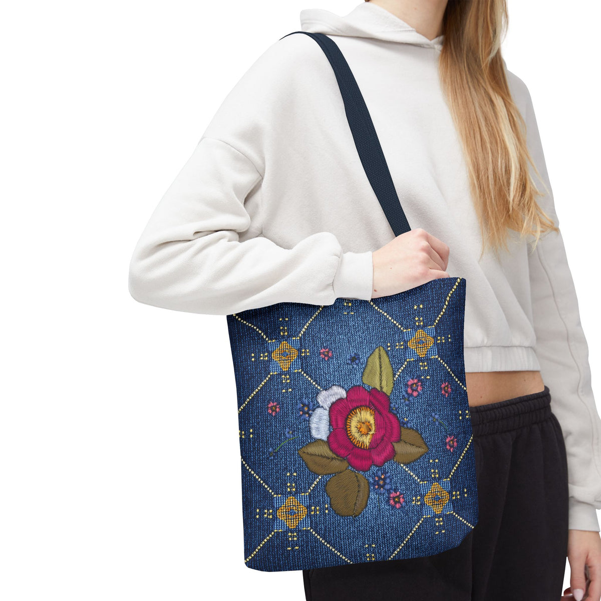 Denim Fabric Imitation Print Unisex Canvas Bag Poly Spun 3 Sizes Tote Bag 159-2