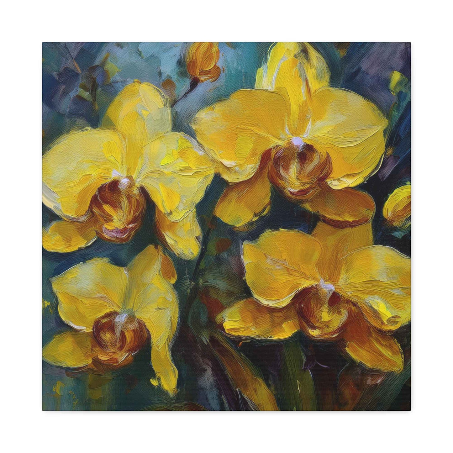 Yellow Orchids Print Canvas, Floral Oil Paint Print 20x20, 24x24, 30x30, 32x32, 36x36 Art Design Pine-Wood Inner Frame MC-138