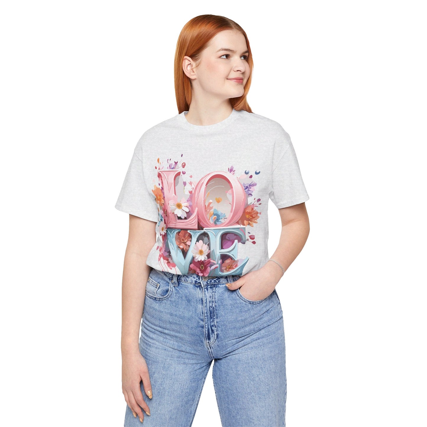 Valentine Day Graphic Unisex 100 Cotton Vintage Artwork with Love and Flower Design Tee 45