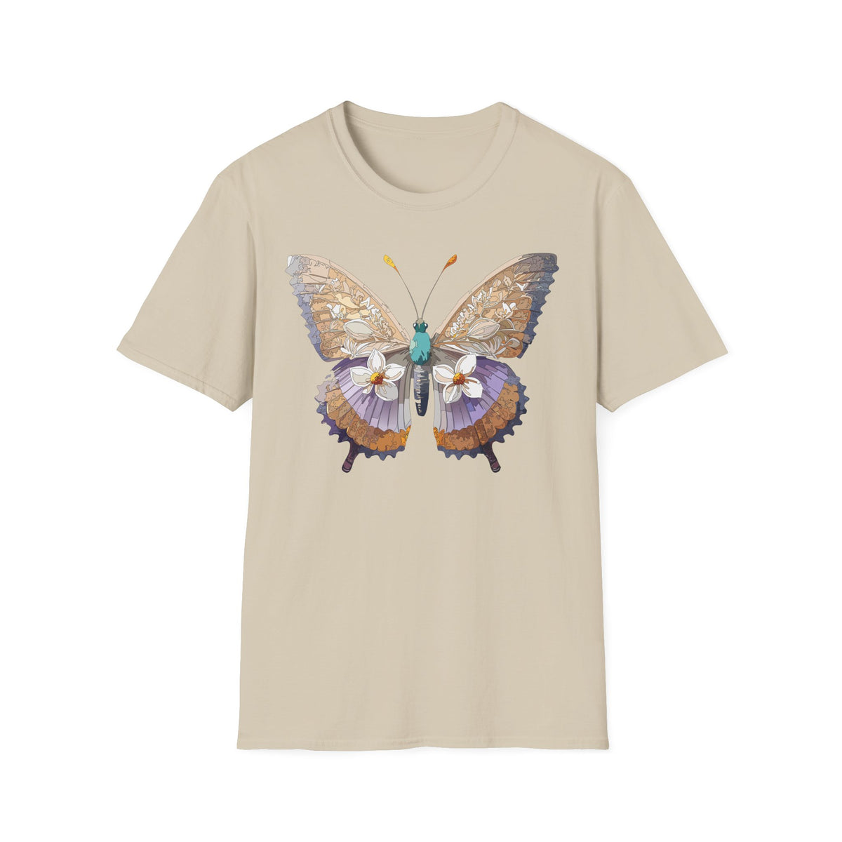 Butterfly Floral Tee — Delicate Botanical Butterfly Graphic Design Unisex 100 Cotton Gildan T-Shirt