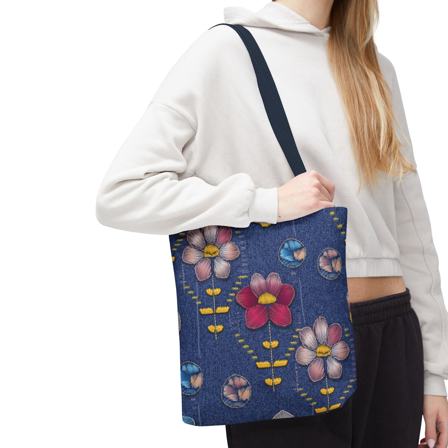 Denim Fabric Imitation Print Unisex Canvas Bag Poly Spun 3 Sizes Tote Bag 159-16