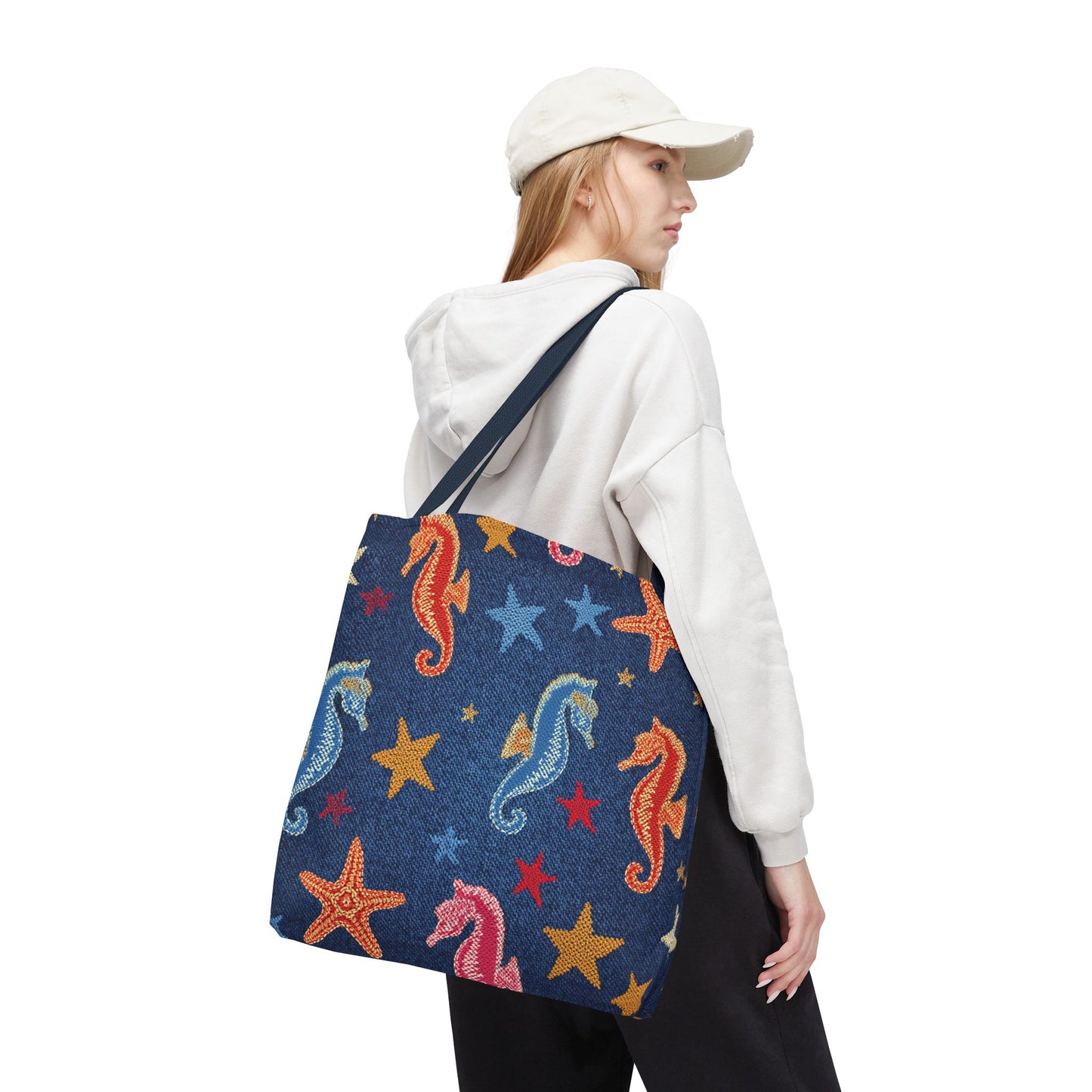 Denim Fabric Imitation Print Unisex Canvas Bag Poly Spun 3 Sizes Tote Bag 182-19