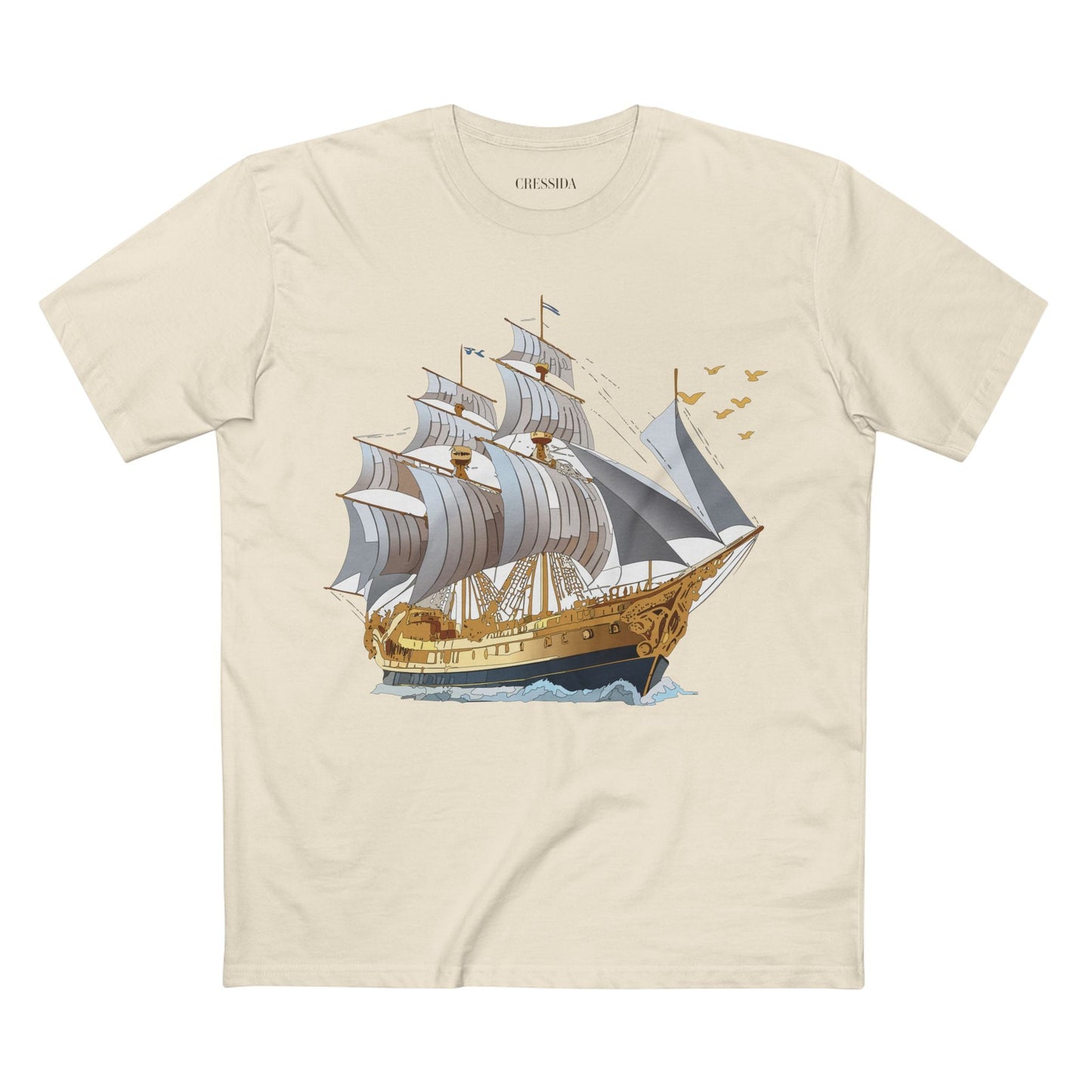 Ship Graphic Unisex 100 Cotton T-Shirt with Gold Frigate Art Design 14