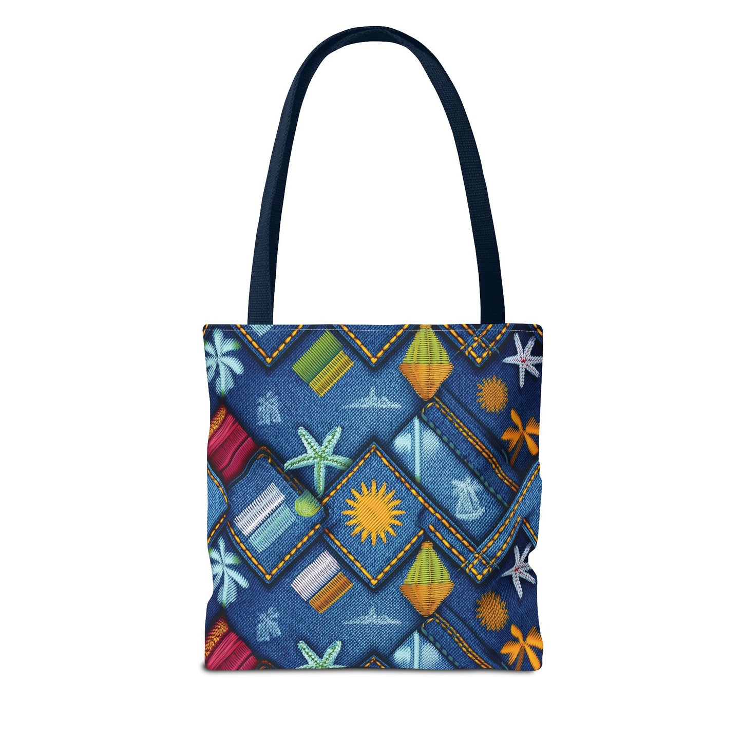 Denim Fabric Imitation Print Unisex Canvas Bag Poly Spun 3 Sizes Tote Bag 182-2