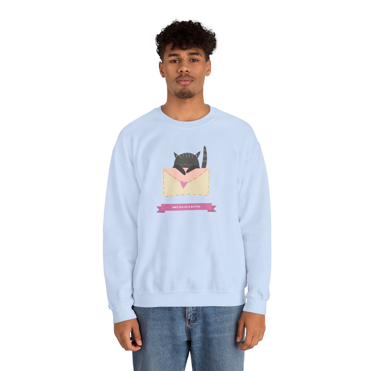 Cat Heart Sweatshirt Love For Cat Lovers Unisex Crewneck Fifty Fifty Cotton Poly Blend Gildan 18000