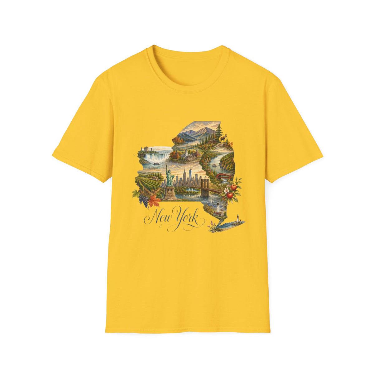 New York State Travel Tourist Graphic Design Unisex 100 Cotton Gildan T-Shirt