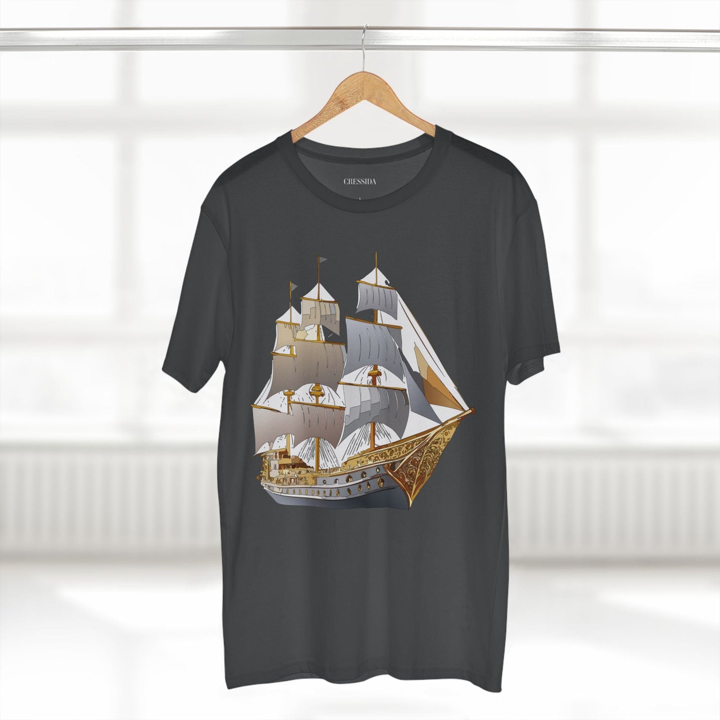 Ship Graphic Unisex 100 Cotton T-Shirt with Gold Frigate Art Design 17