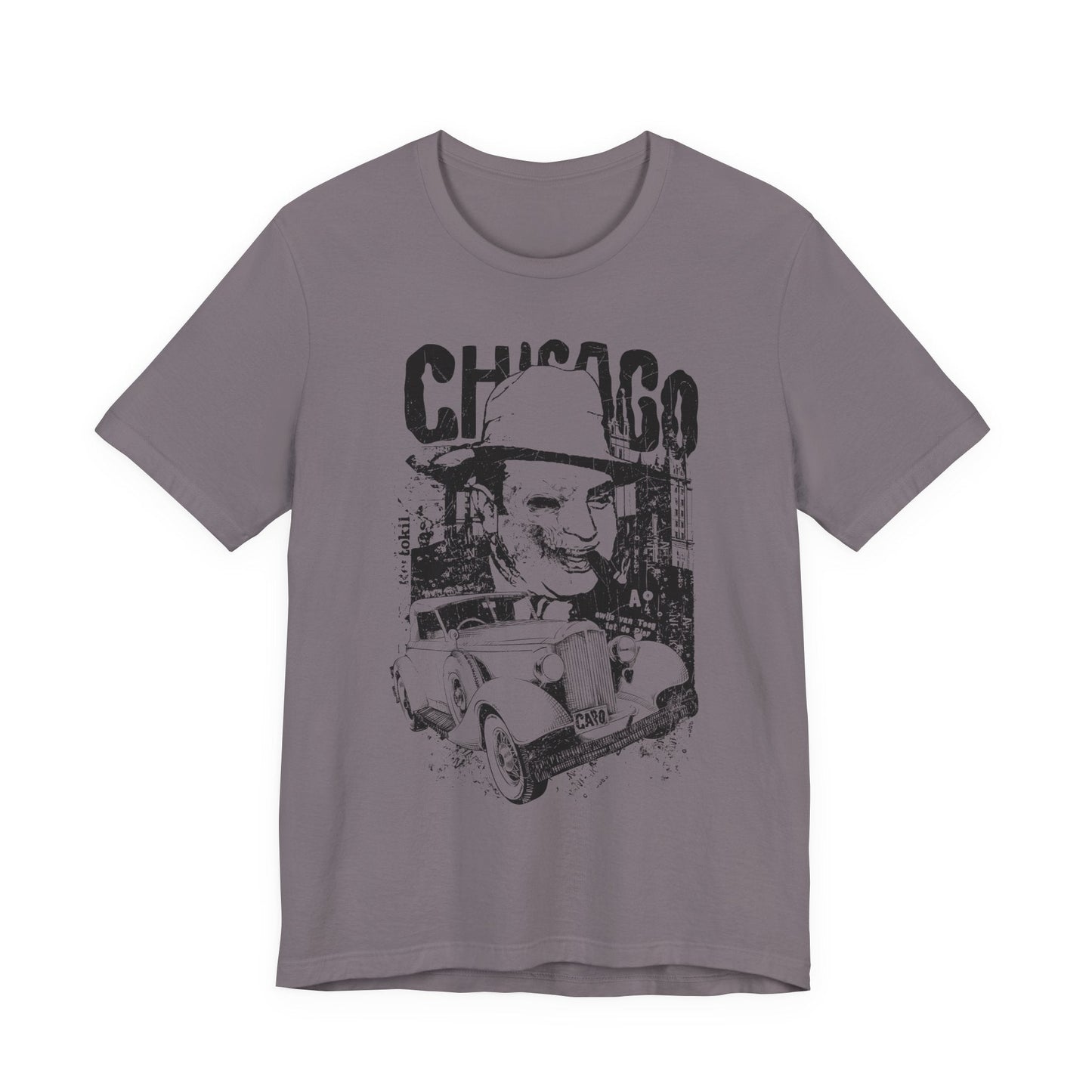 Chicago Retro Mobster Illustration Tee Vintage Car Cityscape Art Design T-Shirt A-8