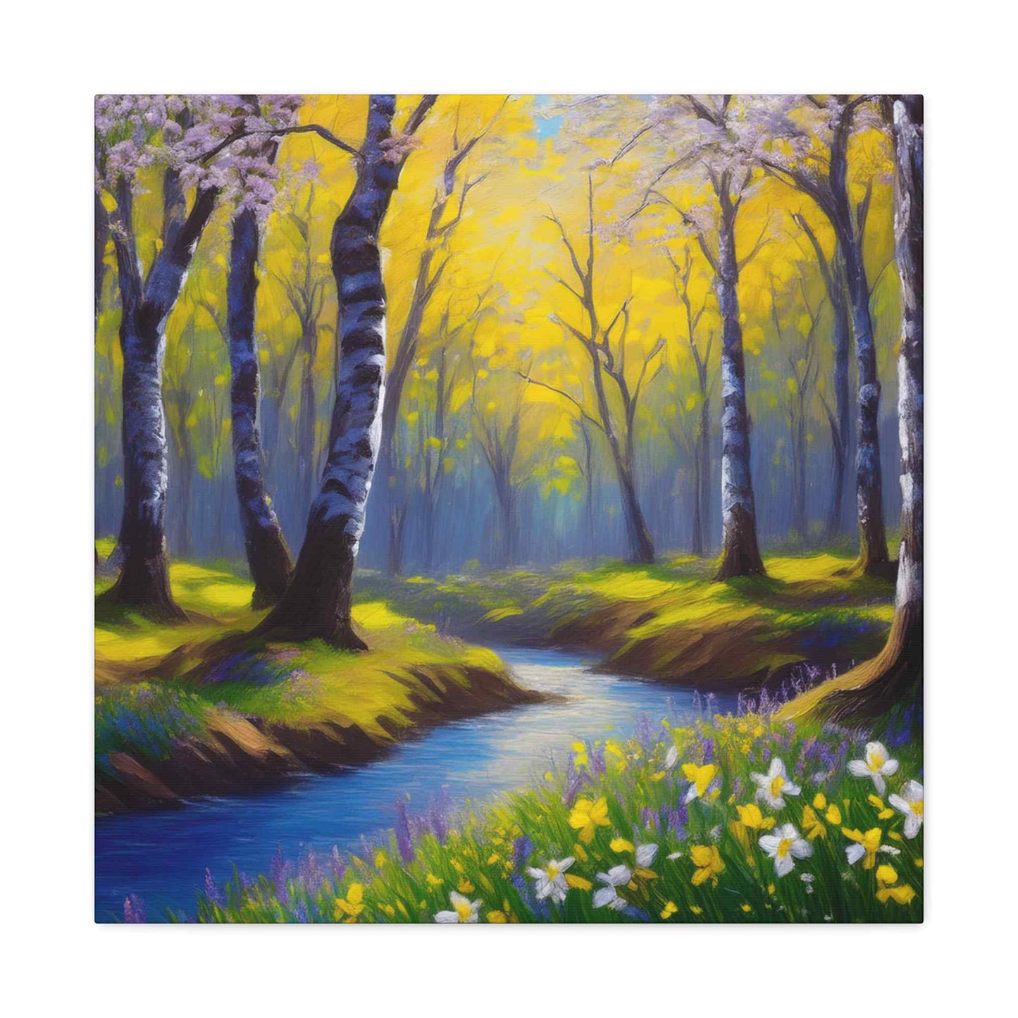 Spring Forest Print Canvas, Oil Paint Print 20x20, 24x24, 30x30, 32x32, 36x36 Art Design Print Pine-Wood Inner Frame MC-93