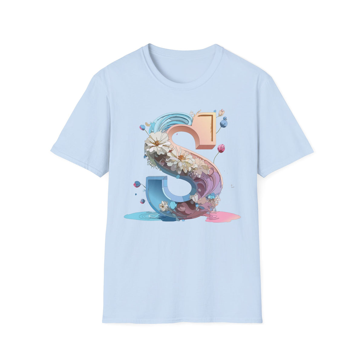 Floral Letter S T-Shirt | Pastel 3D Initial Monogram