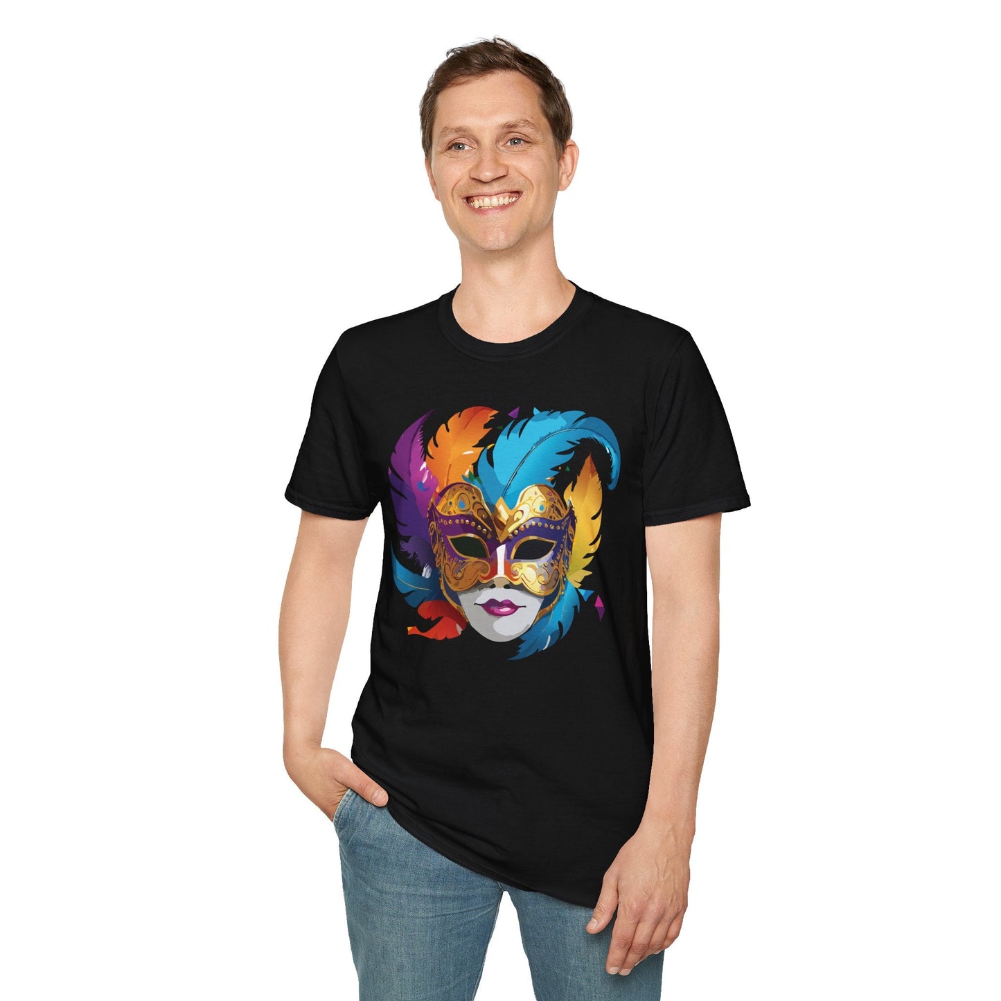 Mask Tee Shirt Unisex Short Sleeve Cotton Tee Art Design Masquerade Gildan Softstyle 64000
