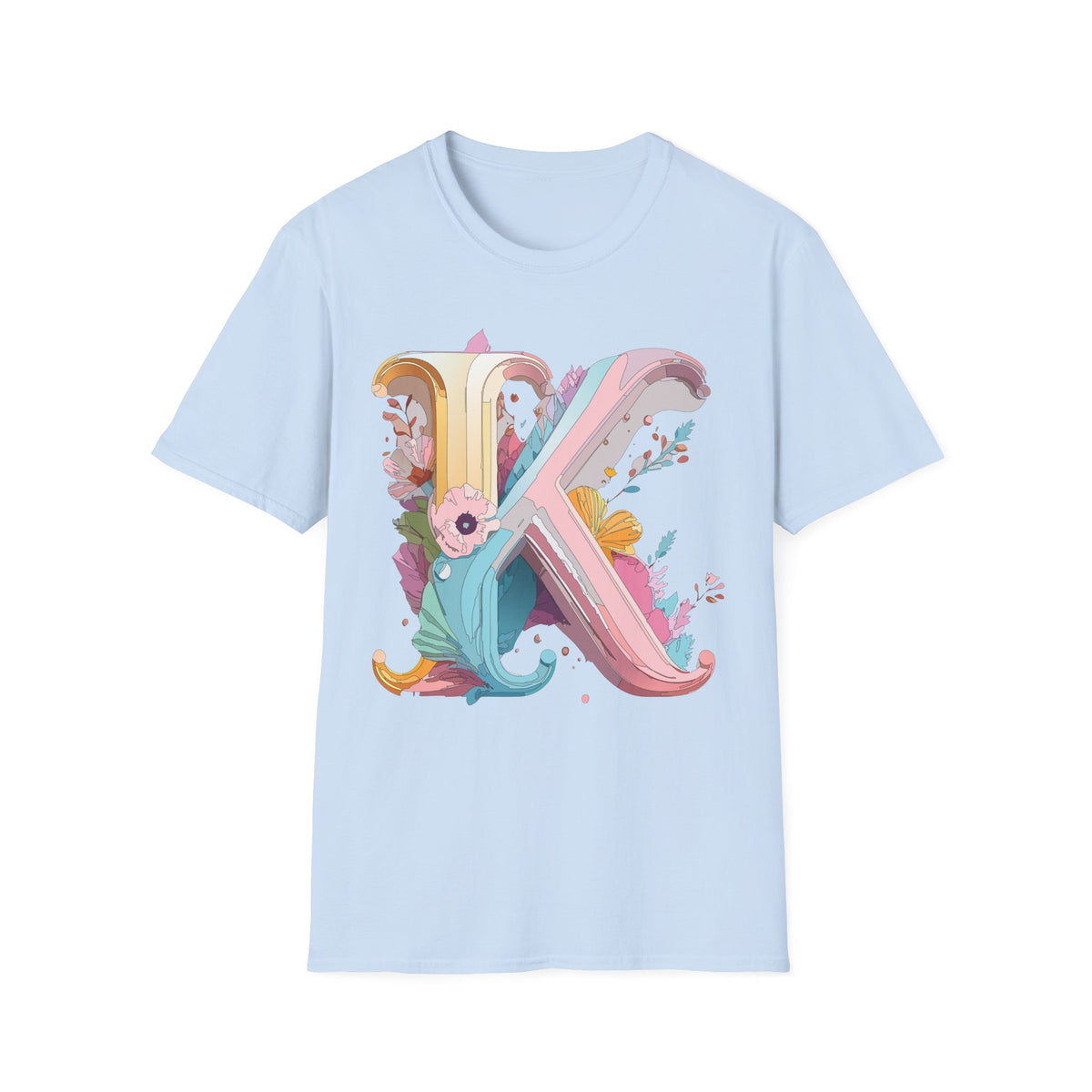 Floral Letter K T-Shirt | Botanical Monogram Tee