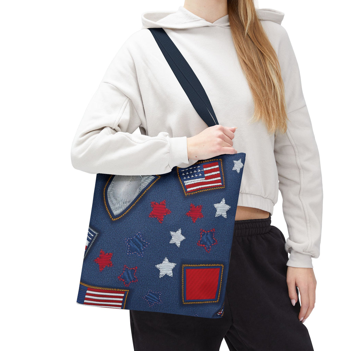 4th of July Graphic Denim Fabric Imitation Print Unisex Canvas Bag Poly Spun 3 Sizes Tote Bag 200-8