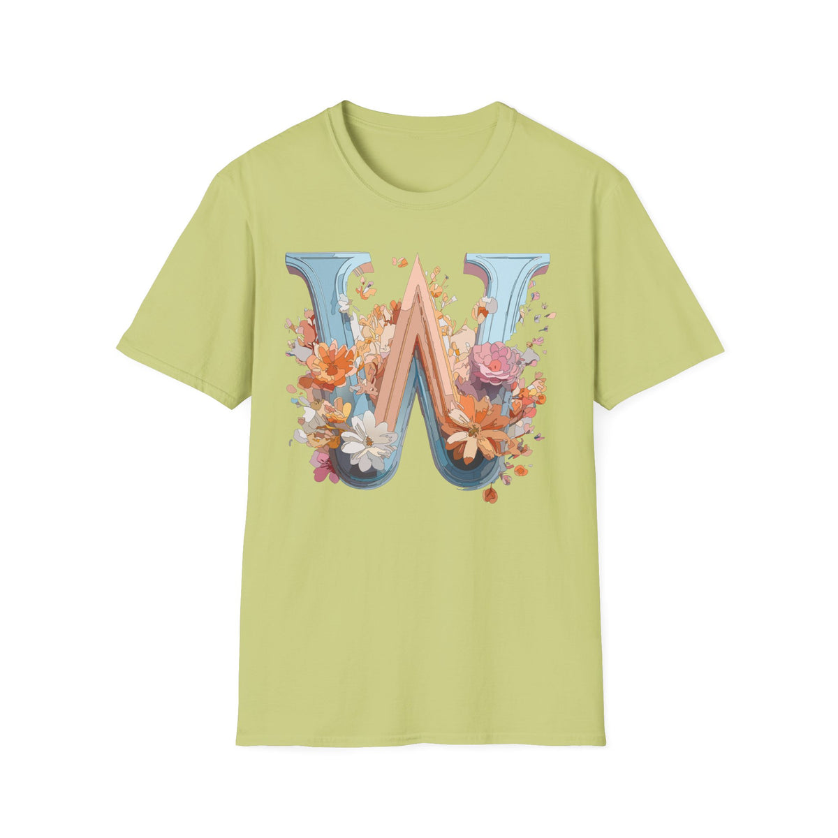 Floral Monogram W T-Shirt | Letter W Initial Tee, Vintage Botanical Alphabet