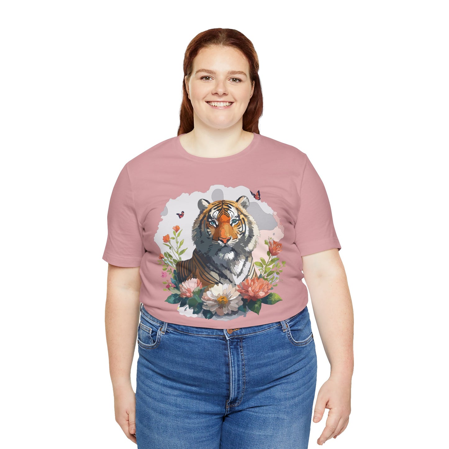 Floral Tiger Graphic Tee, Animal Shirt, Tiger Shirt, Flower Top, T-Shirt with Animal, Art Design