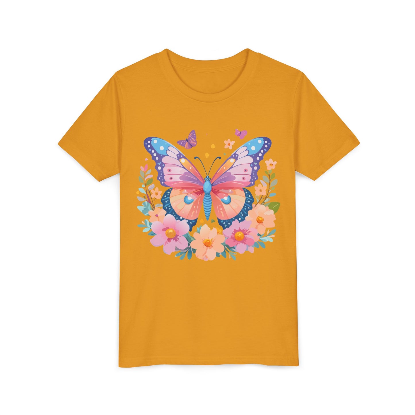 Butterfly Blossom Youth Tee - Colorful Short Sleeve T-Shirt for Spring Celebrations (9-14)