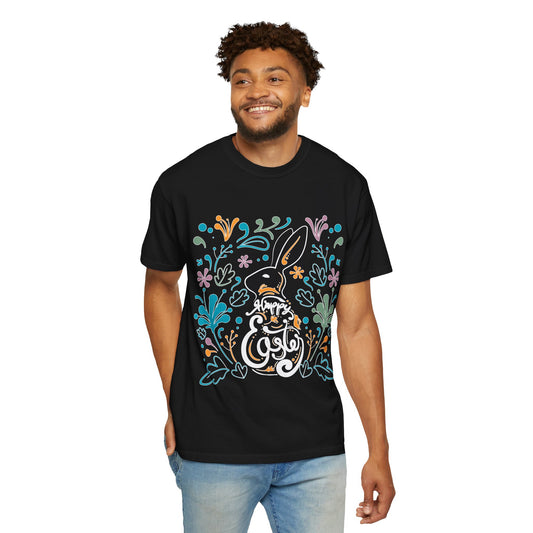 Easter Bunny Floral T-Shirt, Tee Shirt with Easter Signature, T Shirt with Easter Prints, Tee Shirt with Easter Design