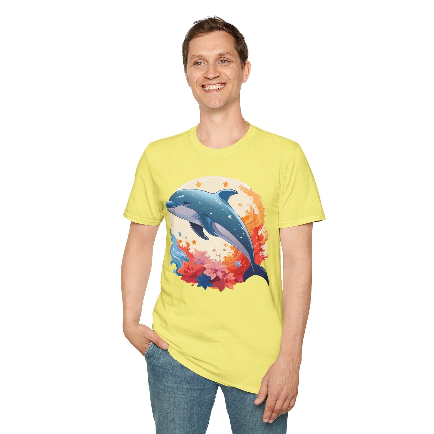 Dolphin T Shirt Unisex Softstyle Gildan 64000 100 Percent Ring Spun Cotton Animal Fish Tee