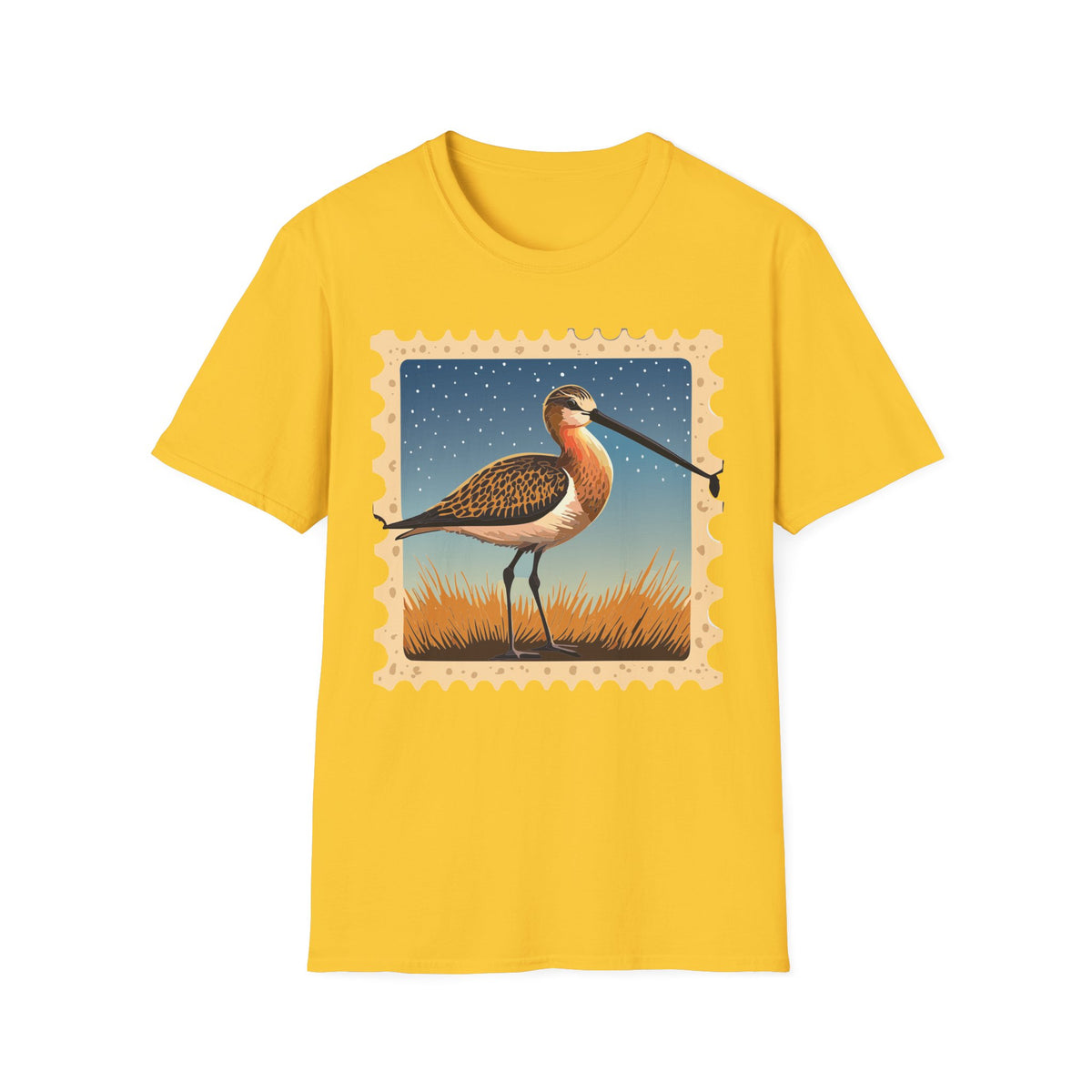 Shorebird Illustration T-Shirt | Vintage Postage Stamp Graphic Tee Unisex 100 Cotton Gildan T-Shirt