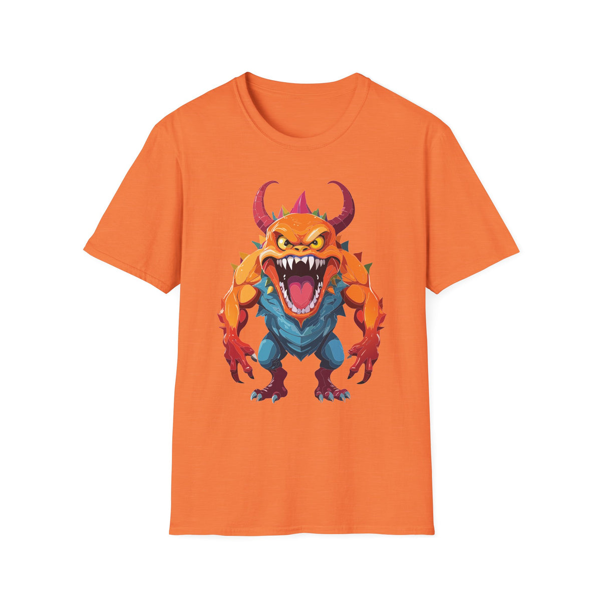 Monster Graphic T-Shirt — Fierce Orange Demon Design Cartoon Graphic Tee Unisex 100 Cotton Gildan T-Shirt