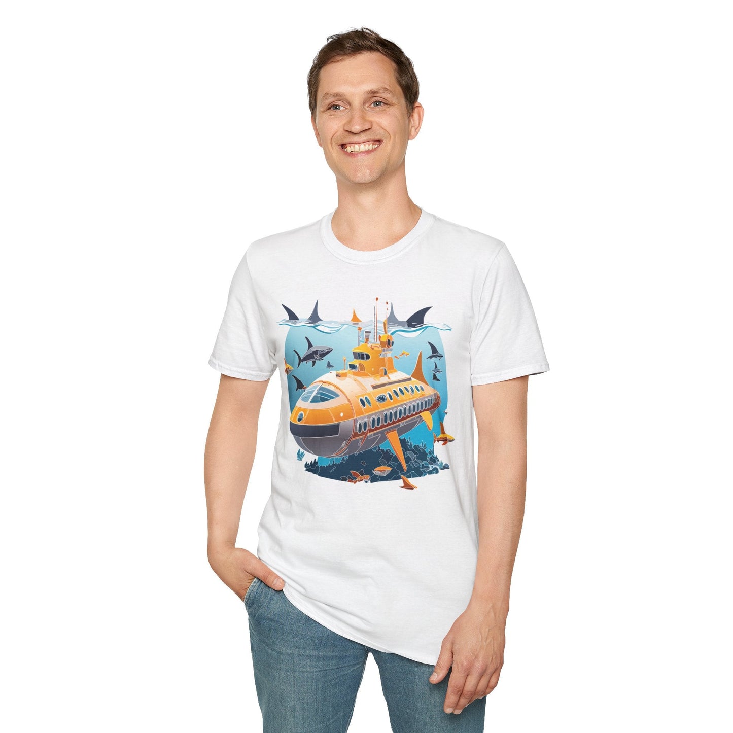 Ocean Themed Unisex Gildan Softstyle 64000 Short Sleeve T Shirt With Ocean Art Design