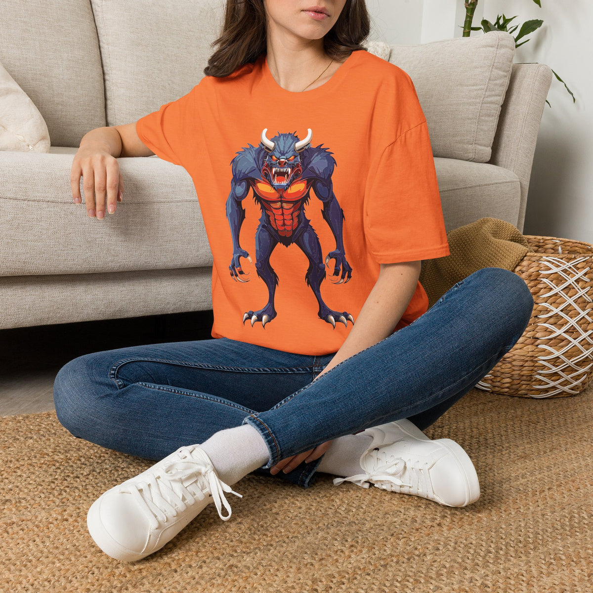 Werewolf Monster T-Shirt — Fierce Halloween Creature Cartoon Graphic Tee Unisex 100 Cotton Gildan T-Shirt
