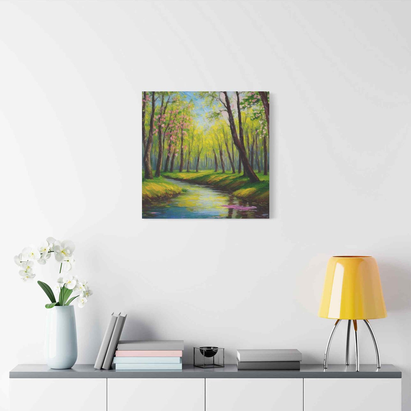 Spring Forest Print Canvas, Oil Paint Print 20x20, 24x24, 30x30, 32x32, 36x36 Art Design Print Pine-Wood Inner Frame MC-98