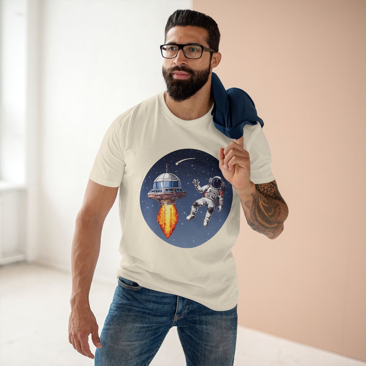 Cosmos Astronaut Shirt Unisex Premium Cotton Tee With Original Art Design Retro2Nova