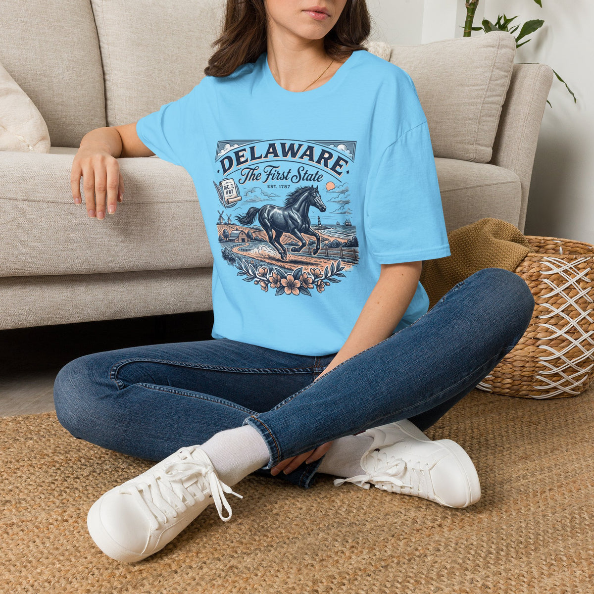 Delaware The First State Horse Travel Tourist Graphic Tee Unisex 100 Cotton Gildan T-Shirt