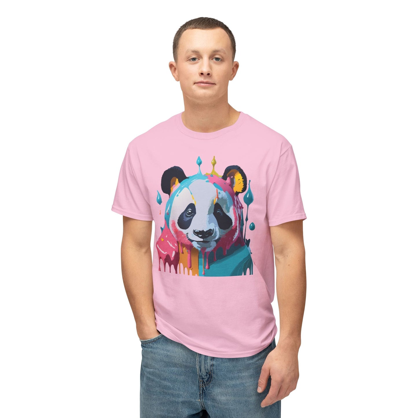 Unisex Panda Art T Shirt With Floral Design Print In HD Cotton 100 Percent USA Made