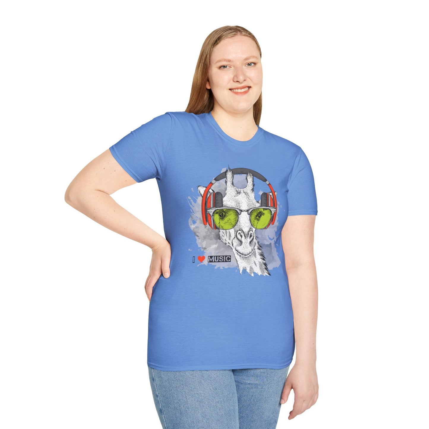 I Love Music Animals Shirt With Headphones Unisex Gildan Softstyle 100 Percent Ring Spun Cotton Tee