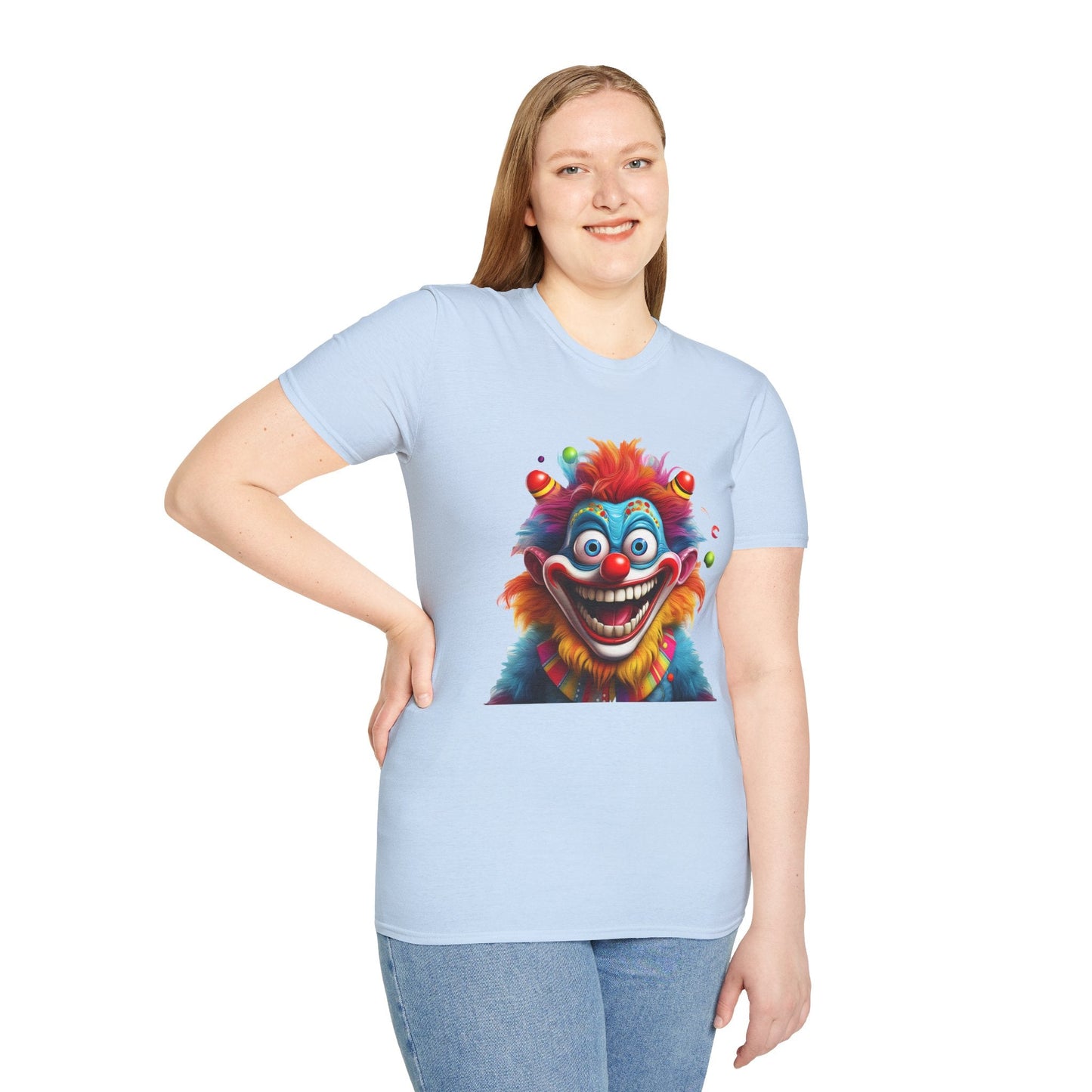 Clown Themed Unisex T Shirt Funny Man Circus Scary Man Tee Gildan Softstyle 64000 Cotton
