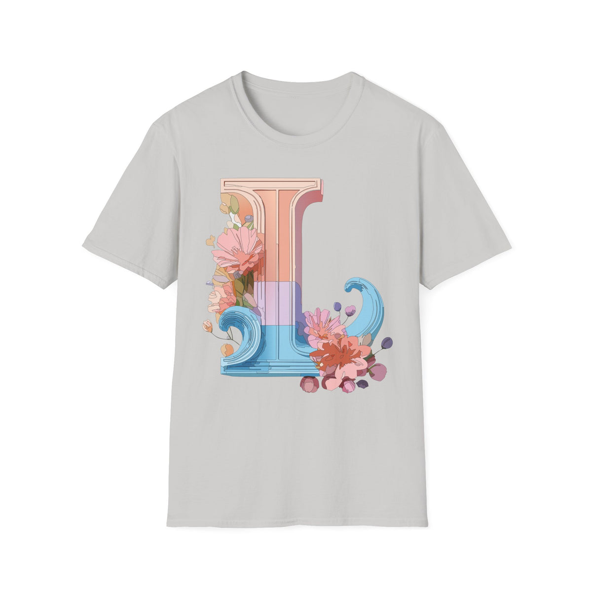 Floral Wave Letter L T-Shirt | Monogram Initial Tee