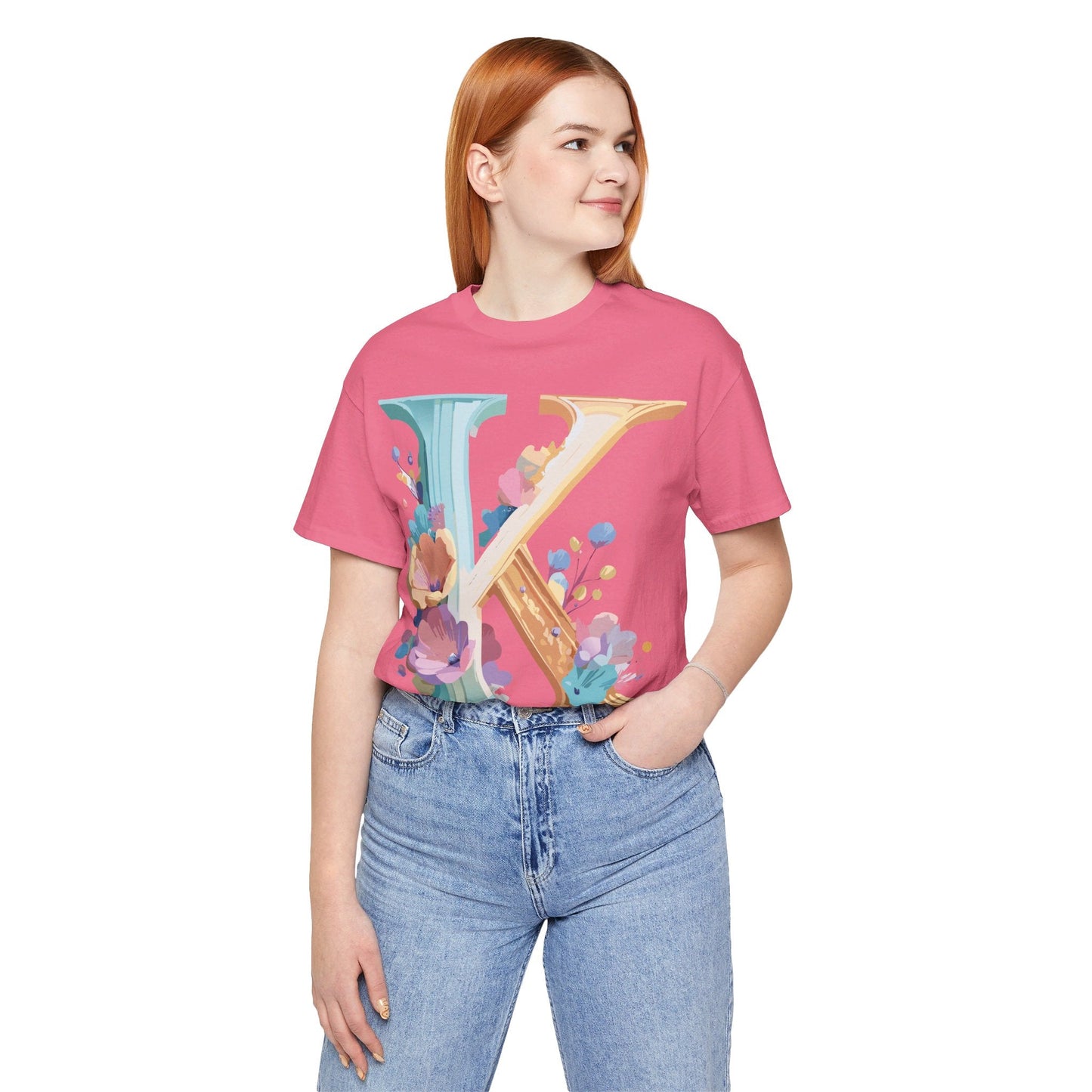Letter K Graphic Tee Unisex Shirt By Adelpha Vintage Art Design Short Sleeve Collection