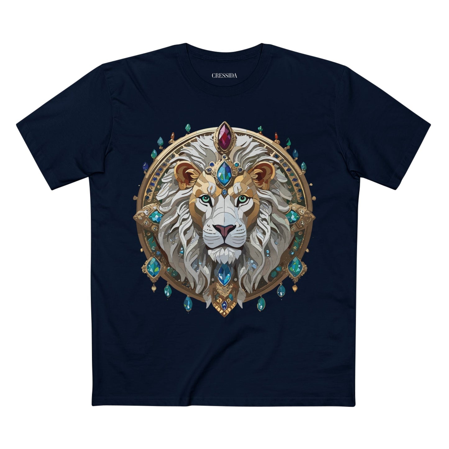 Lion Graphic Unisex 100 Cotton Tee With Unique Animal Golden Medallion Art Design 60