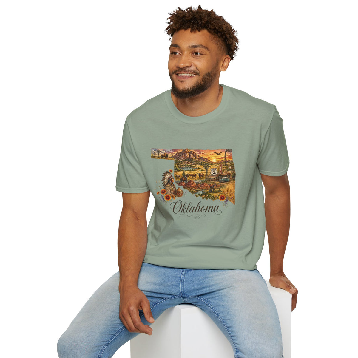 Oklahoma State Travel Tourist Graphic Design Unisex 100 Cotton Gildan T-Shirt