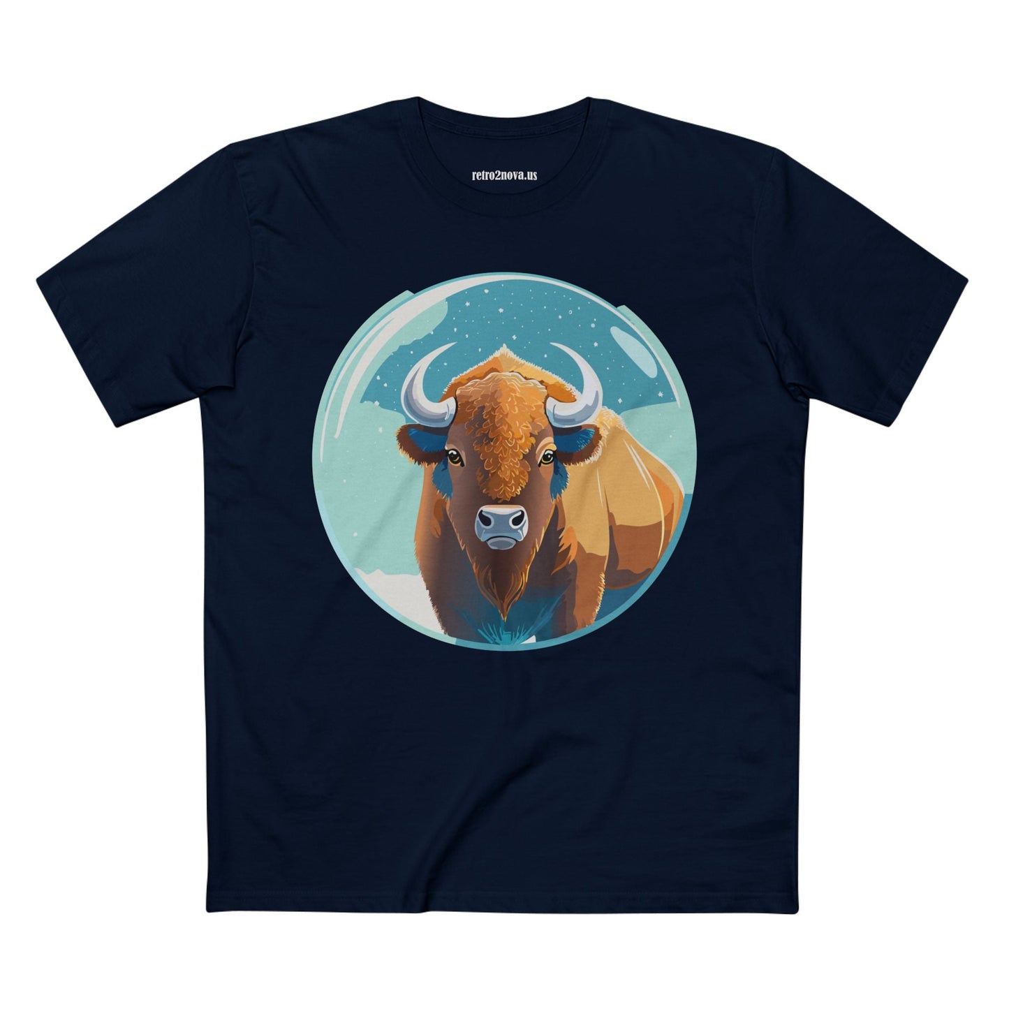Retro2Nova Bison Art Tee Unisex Premium Cotton Staple Shirt With Original Animal Illustration From Art Collection