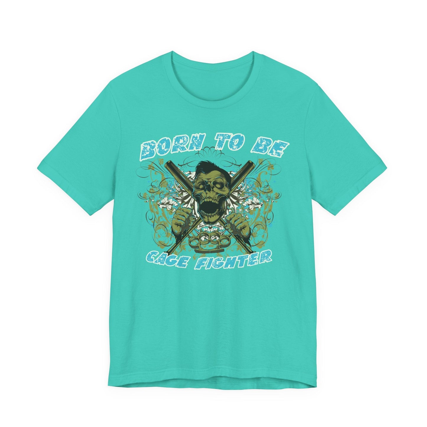 Born To Be Cage Fighter Tee Skull Crossed Knives Graphic T-Shirt