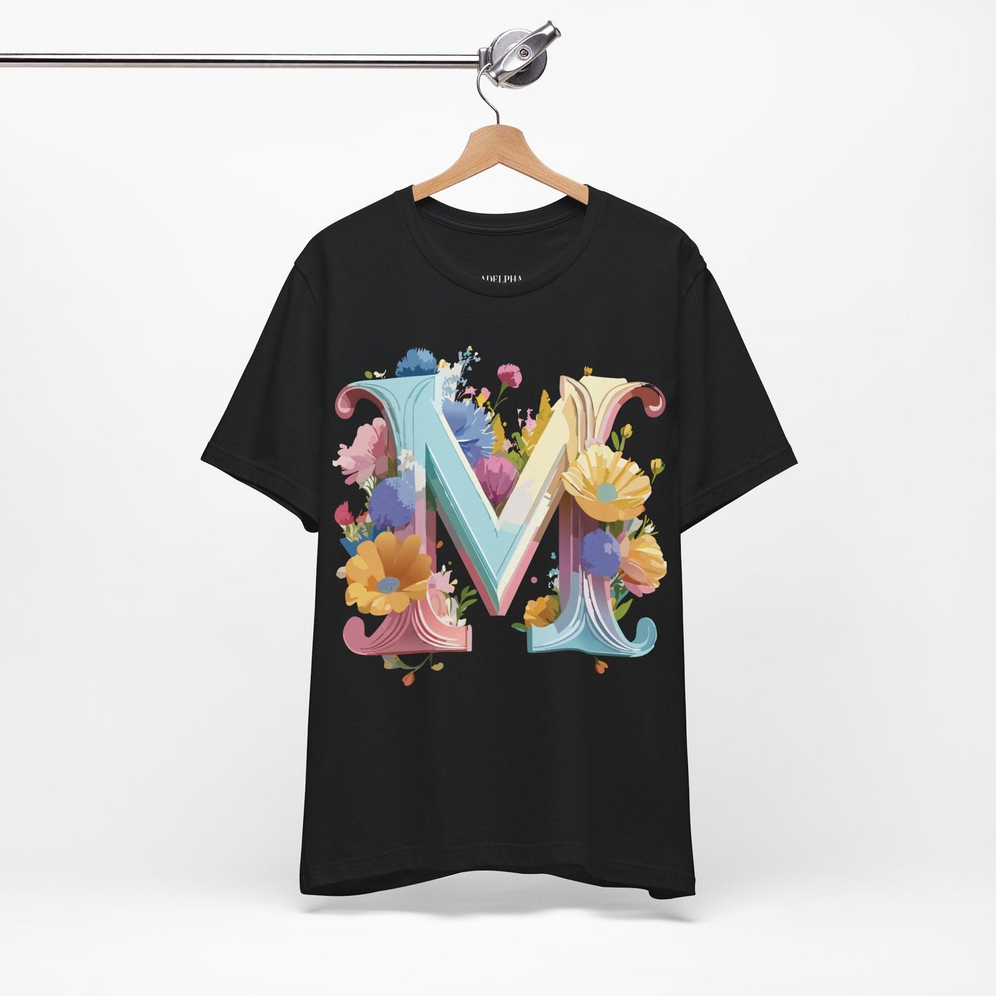 Letter M Shirt Unisex Graphic Tee Vintage Inspired Artwork Adelpha Short Sleeve Collection