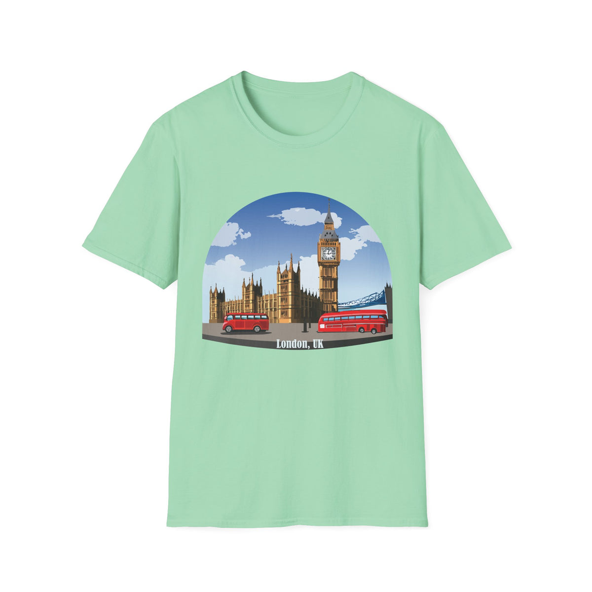London Skyline Big Ben Illustration T-Shirt | Double Decker Bus, Bridge