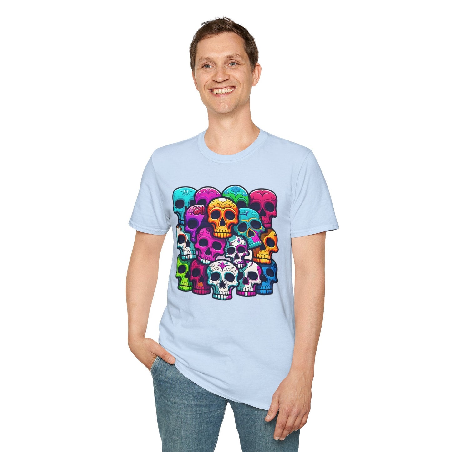 Unisex Skull Tee Shirt With Skeleton Design Gildan Softstyle 64000 100 Percent Ring Spun Cotton