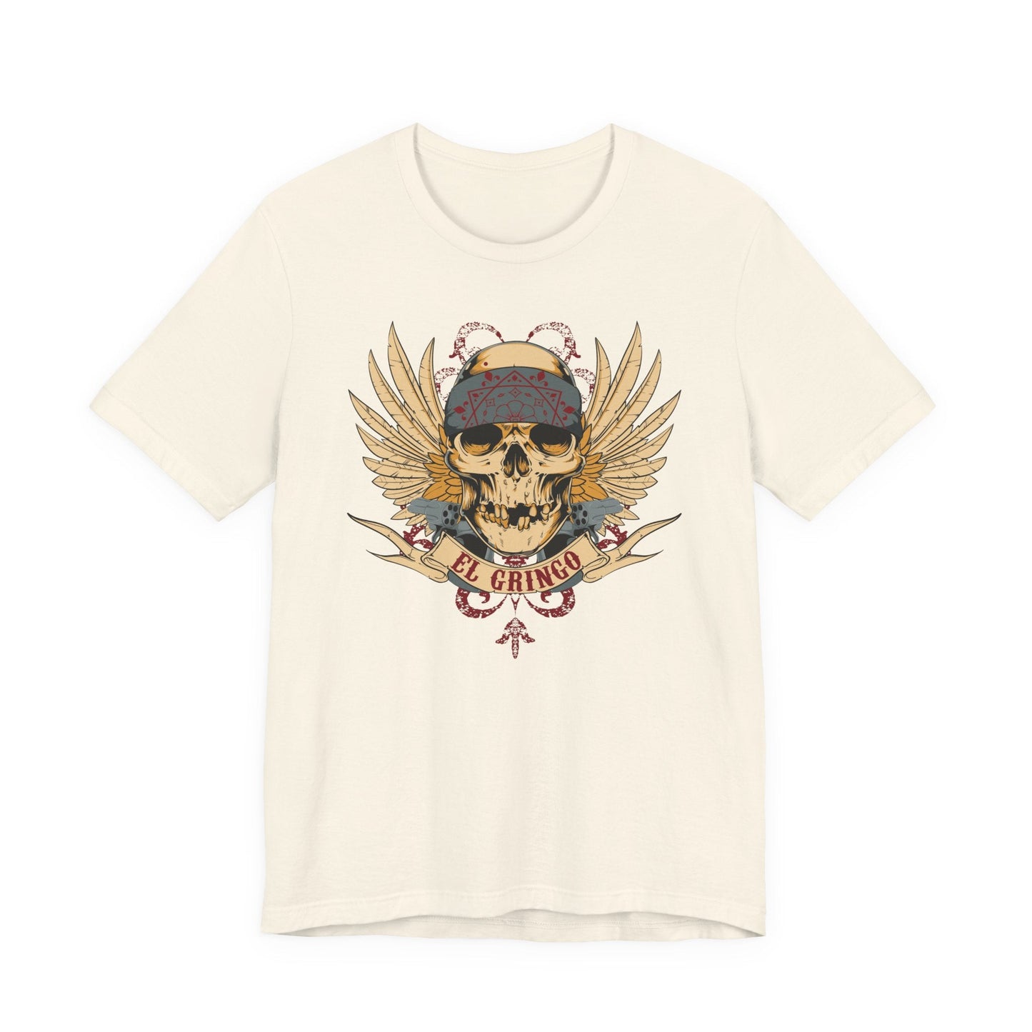 El Gringo Skull with Wings T-Shirt Vintage Tattoo Style Art-53