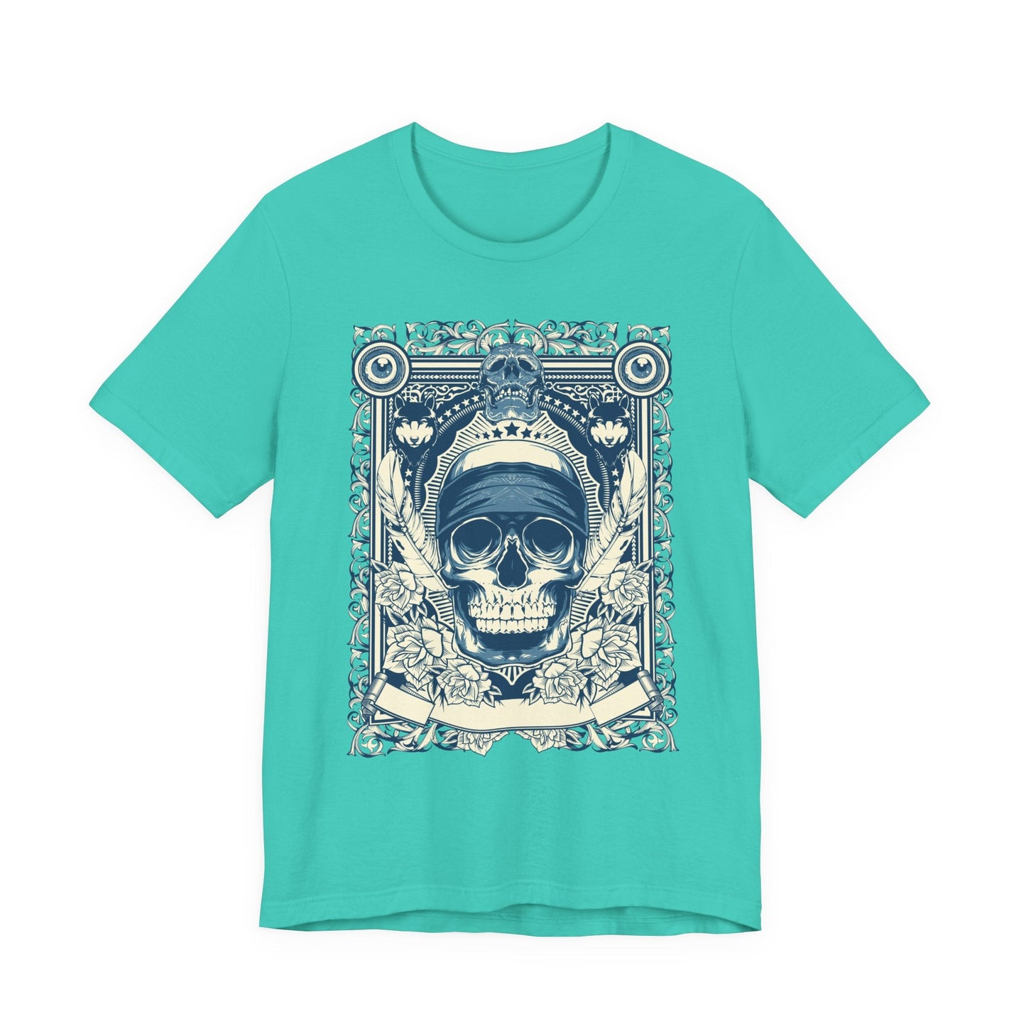 Skull Crown Graphic Tee Vintage Ornate Skull Illustration Rock Band T-Shirt