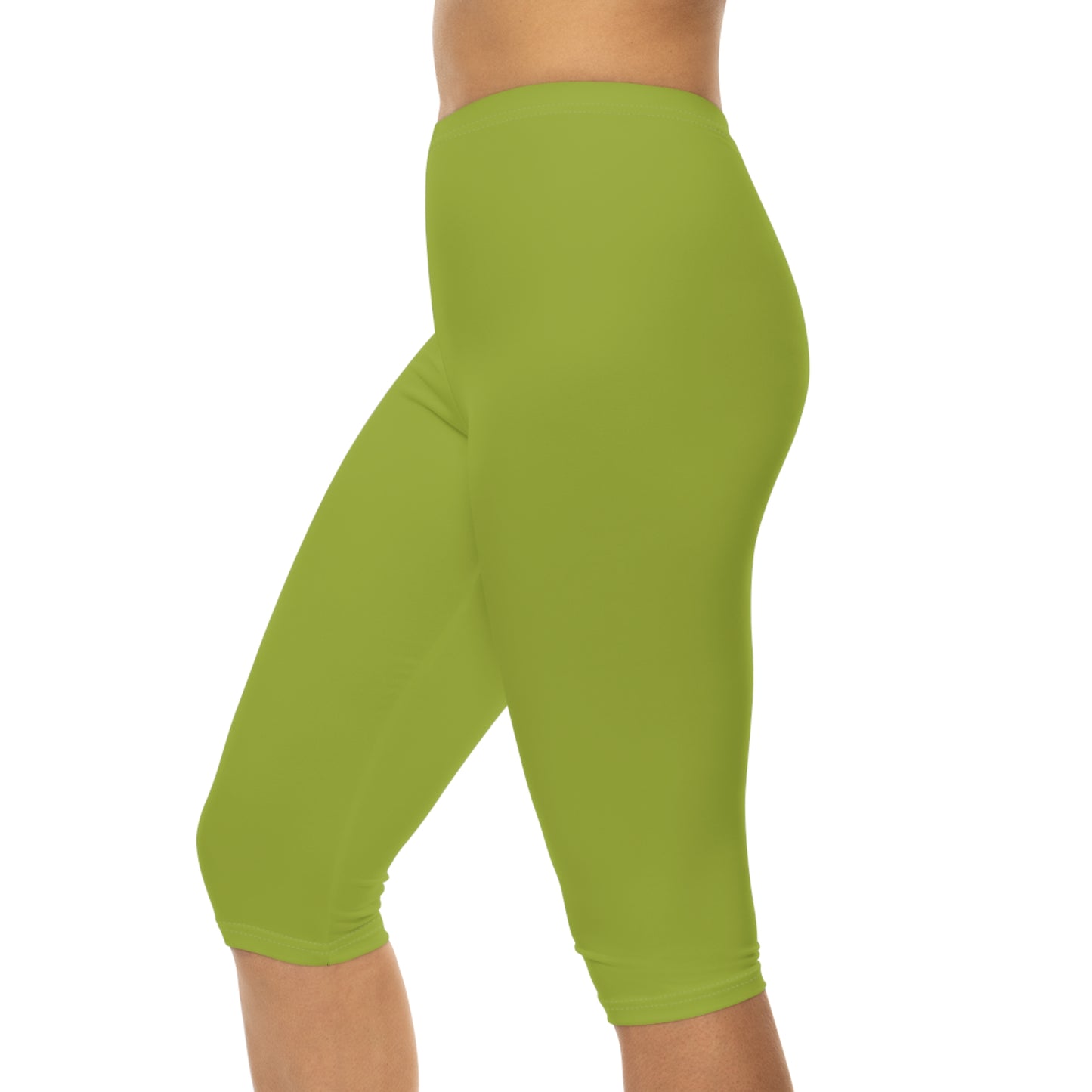 Lime Green Color Women's Brushed Suede Poly Span Casual Capri Leggings XS-2XL