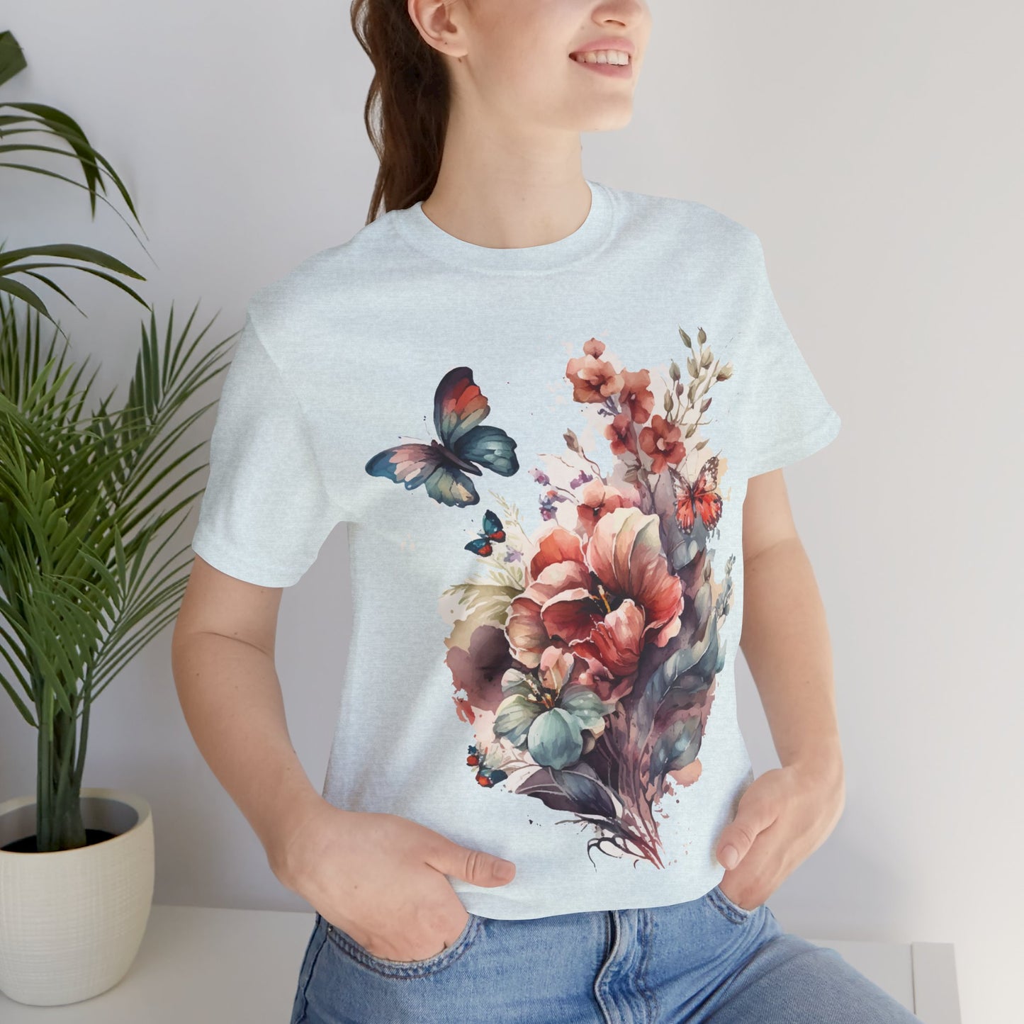 Cotton Tee Shirt with Butterfly Prints