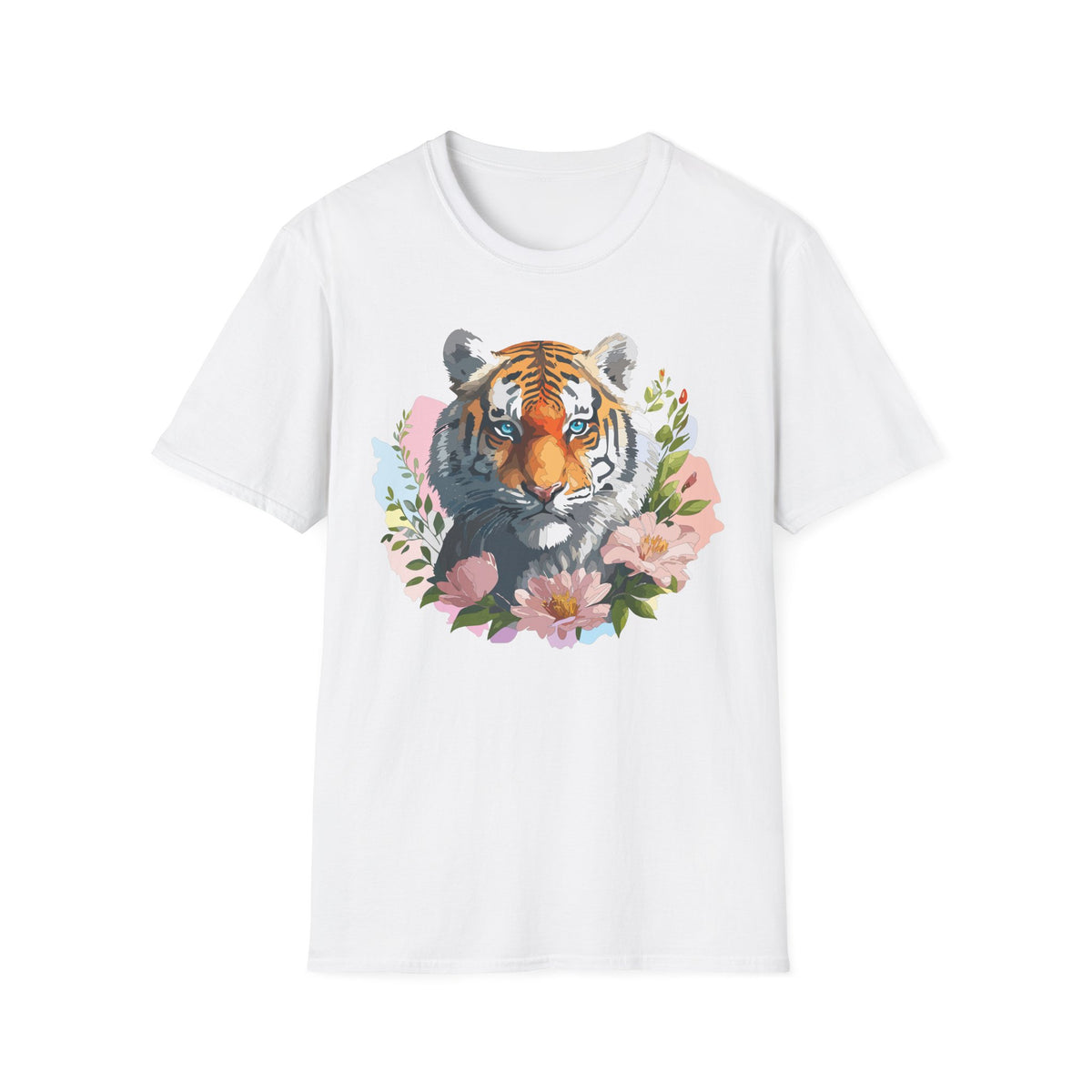 Floral Tiger Portrait T-Shirt | Watercolor Tiger Face Tee